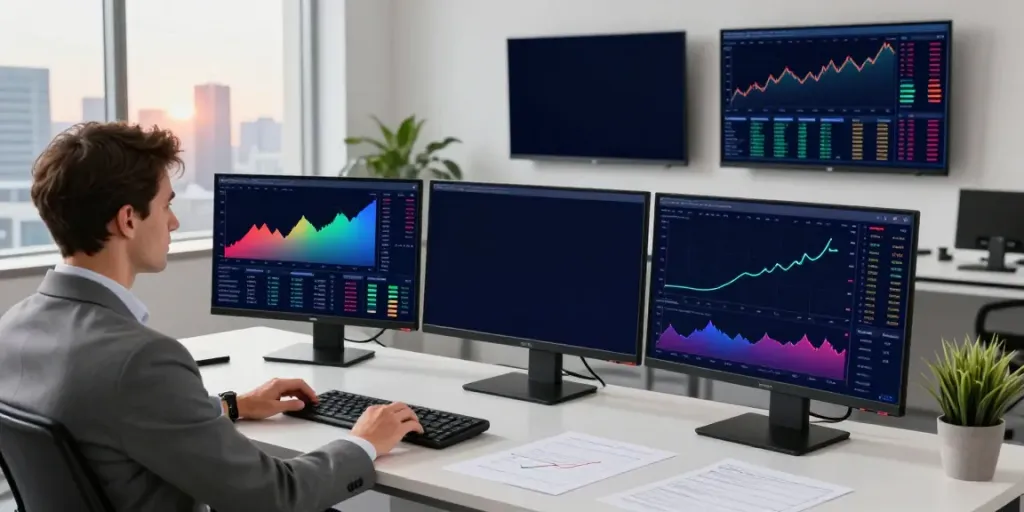 Dynamic trading workspace showcasing TradingView charts and analysis tools in a modern environment.
