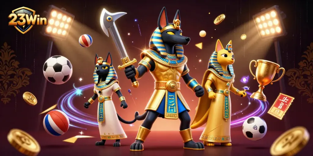 Bet on excitement with 23Win's dynamic casino scene featuring Anubis in action.