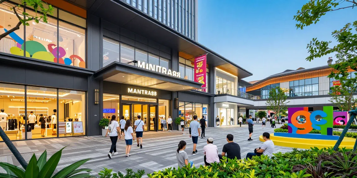 Entrance to MANTRA88, a vibrant commercial hub showcasing lively shopping and entertainment, perfect for families.