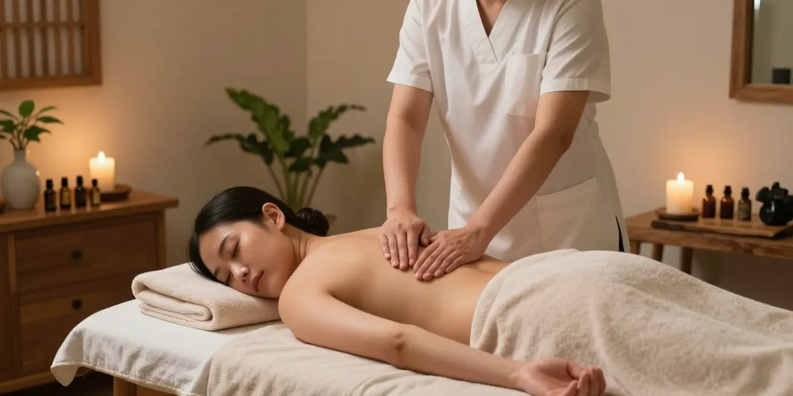 스웨디시 마사지 테라피를 받고 있는 고객과 전문가의 모습으로 스파 환경을 강조합니다.