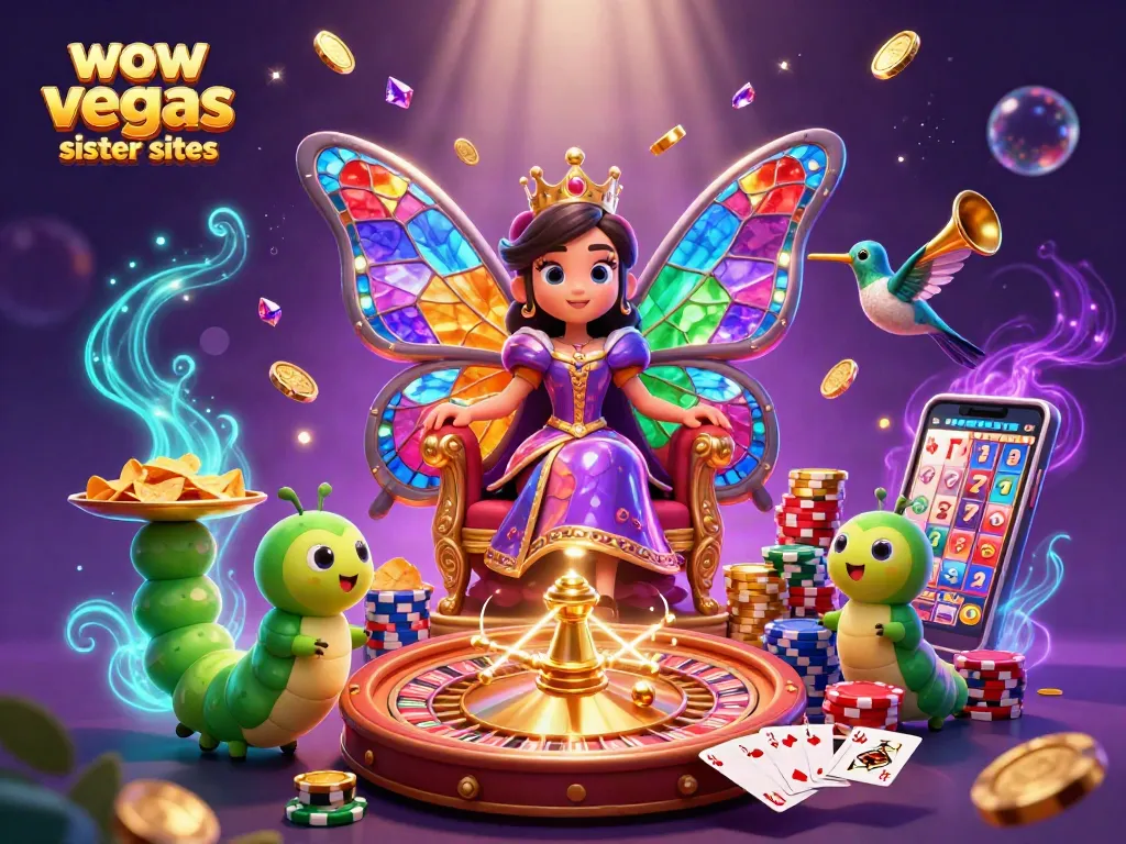 Experience the magic of wow vegas sister sites with a vibrant, rich casino scene featuring colorful characters.