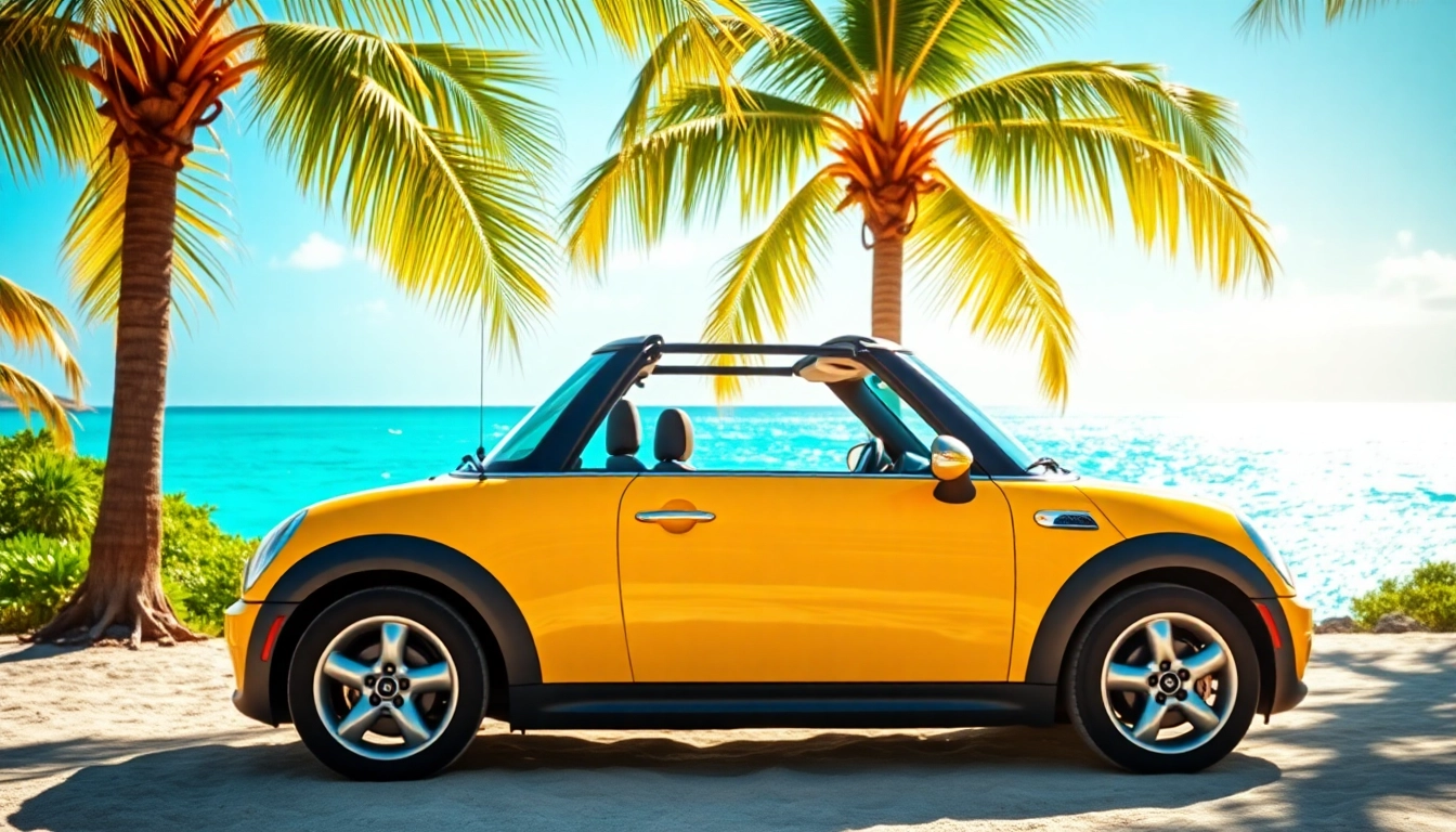 Experience the joy of driving a mini cooper convertible st barths on a sunlit beach.