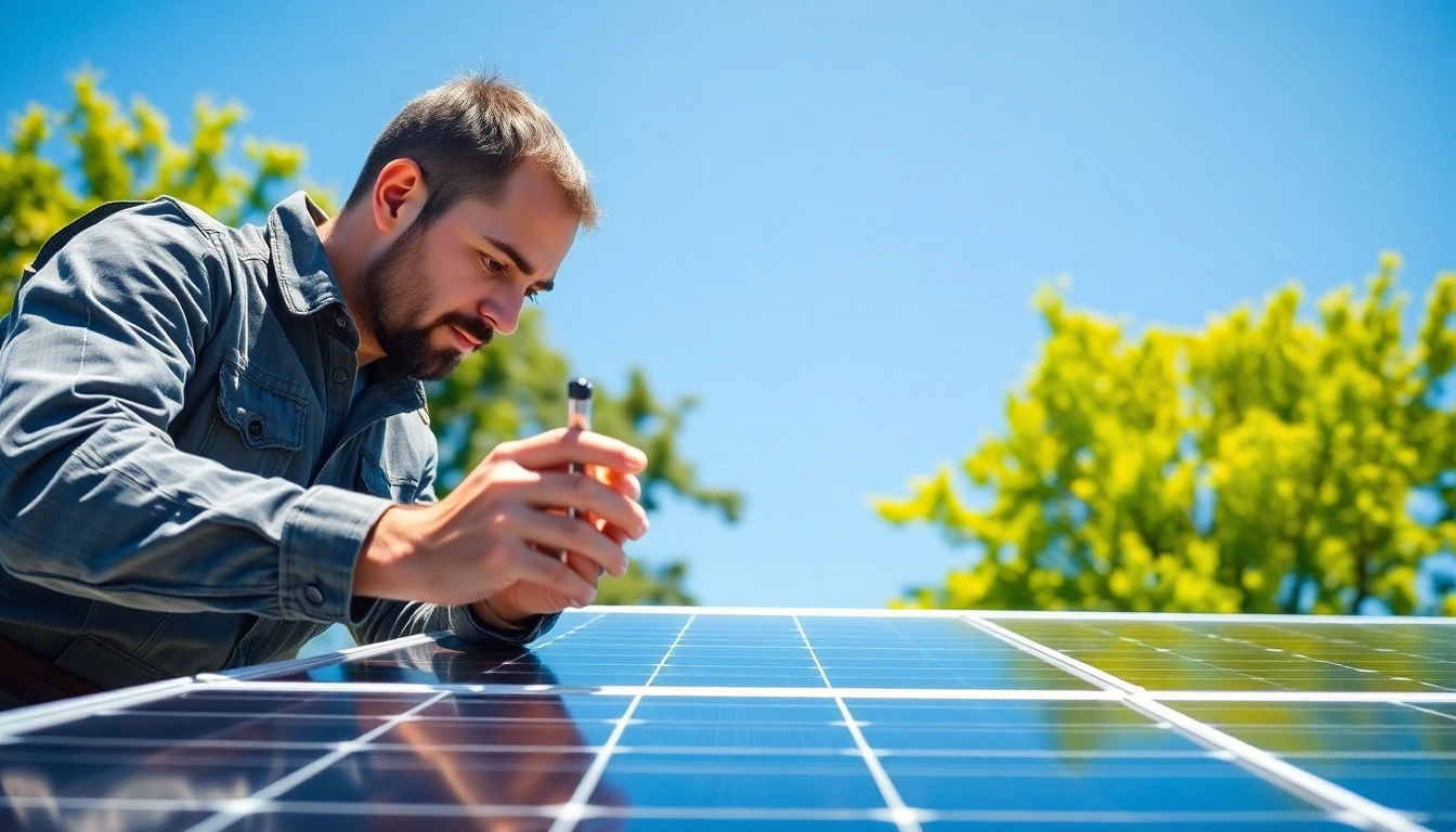 Technician repairing solar panels for solar panel repair New Jersey service.