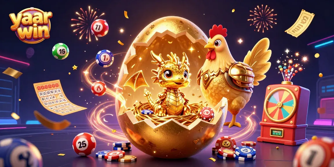 Experience the thrill of yaar win with a dazzling 3D casino scene featuring golden dragon and lively lottery elements.