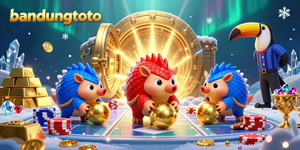 Rival pangolins roll into golden balls and bowl through poker chips in a vibrant bandungtoto casino scene.