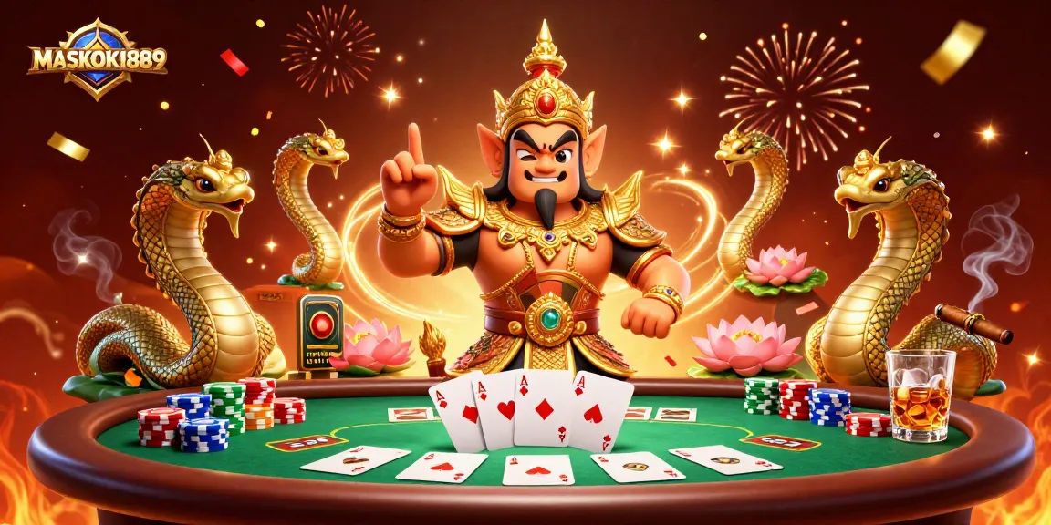 Immerse yourself in the excitement of MASKOKI889, showcasing a vibrant 3D illustration of casino gameplay.