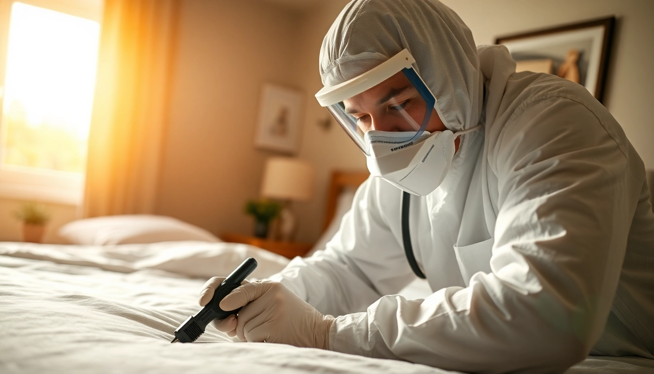 Bed bug exterminator applying eco-friendly solutions in a home to eliminate infestations.
