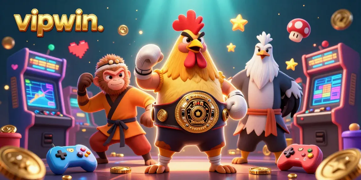 Join the excitement at vipwin. with a vibrant gaming scene featuring unique characters and casino elements.