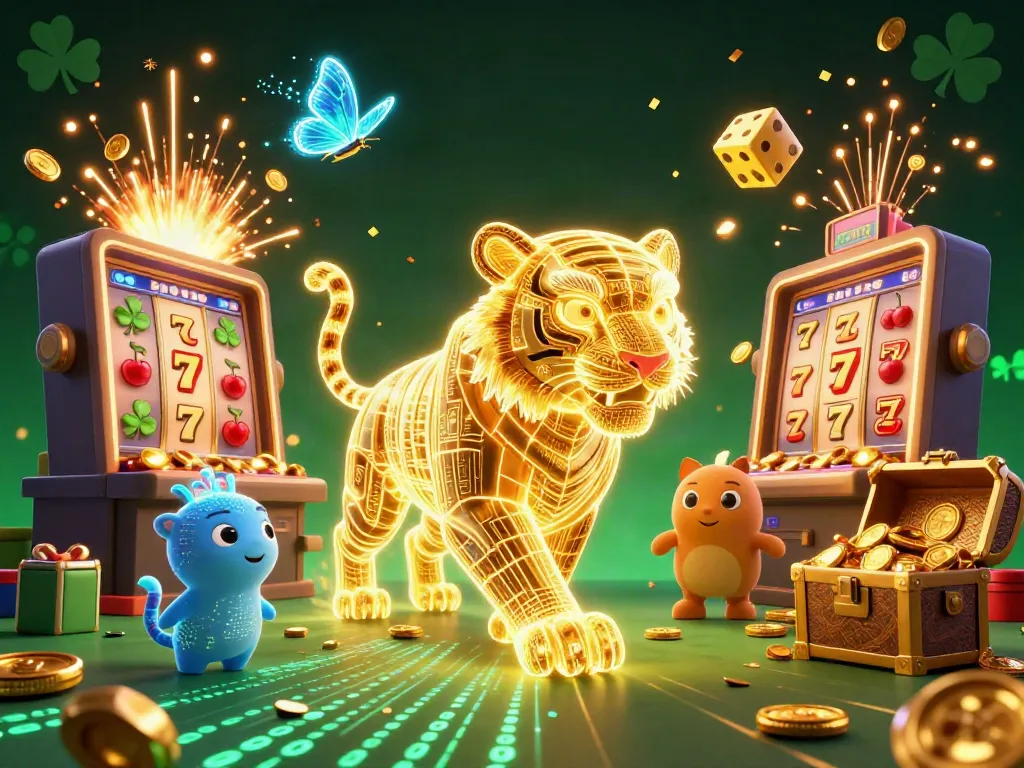 Experience thrilling slot gacor adventures with a neon tiger in a vibrant casino landscape.