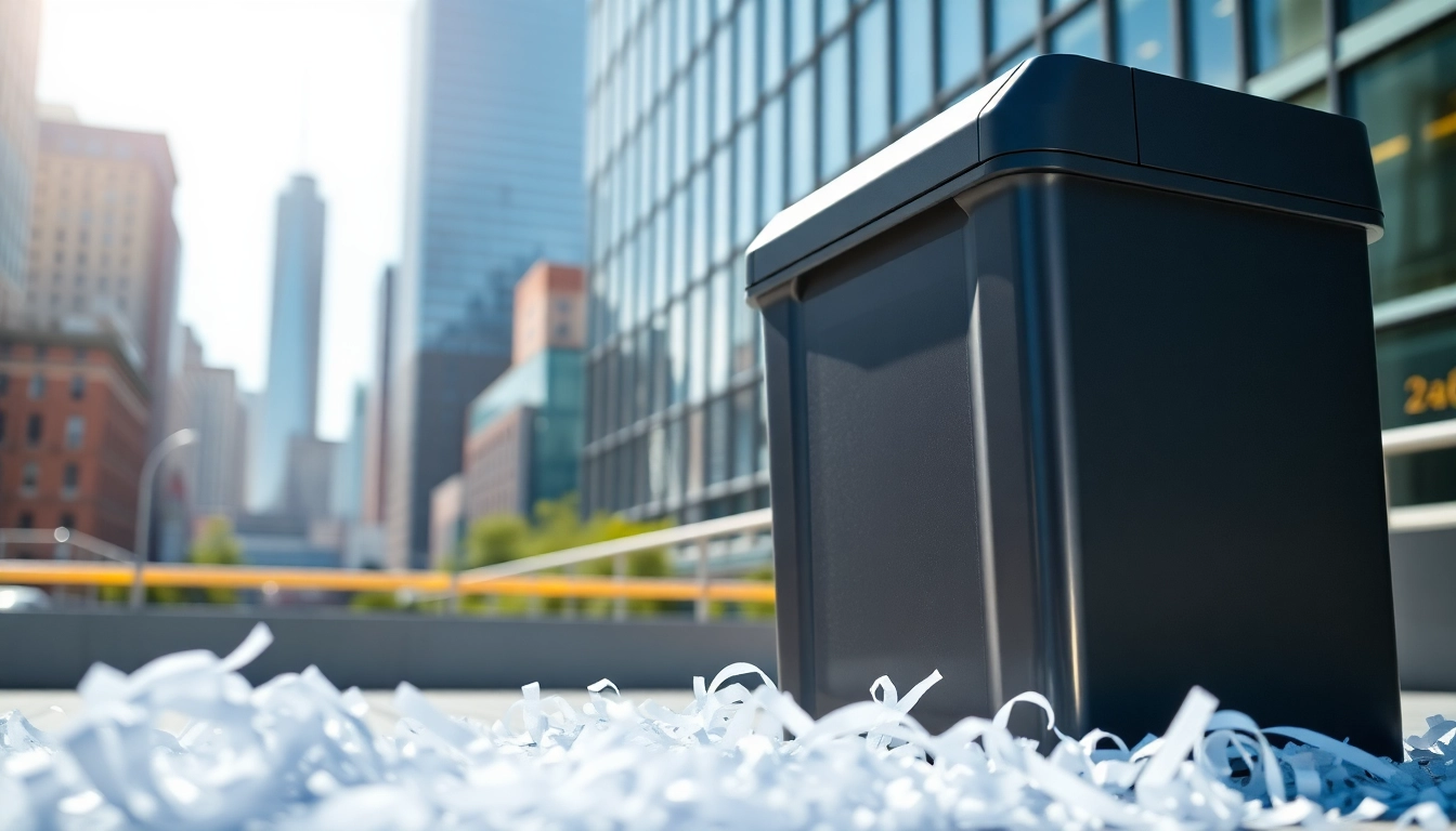 Shredding services Cleveland showcased with a professional shredder in an urban setting.