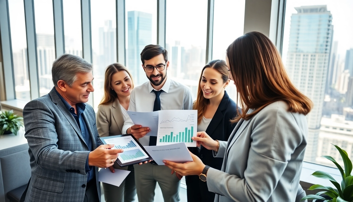 Engaging scene of Venture Capital experts collaborating in a modern office with financial insights.