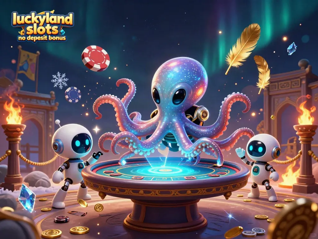 Spin and win with the luckyland slots no deposit bonus featuring vibrant cosmic characters.