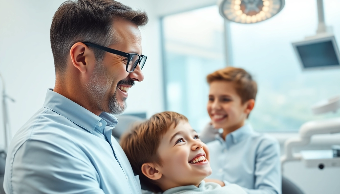 Friendly dentist grand rapids mn interacting with a young patient in a modern dental clinic.