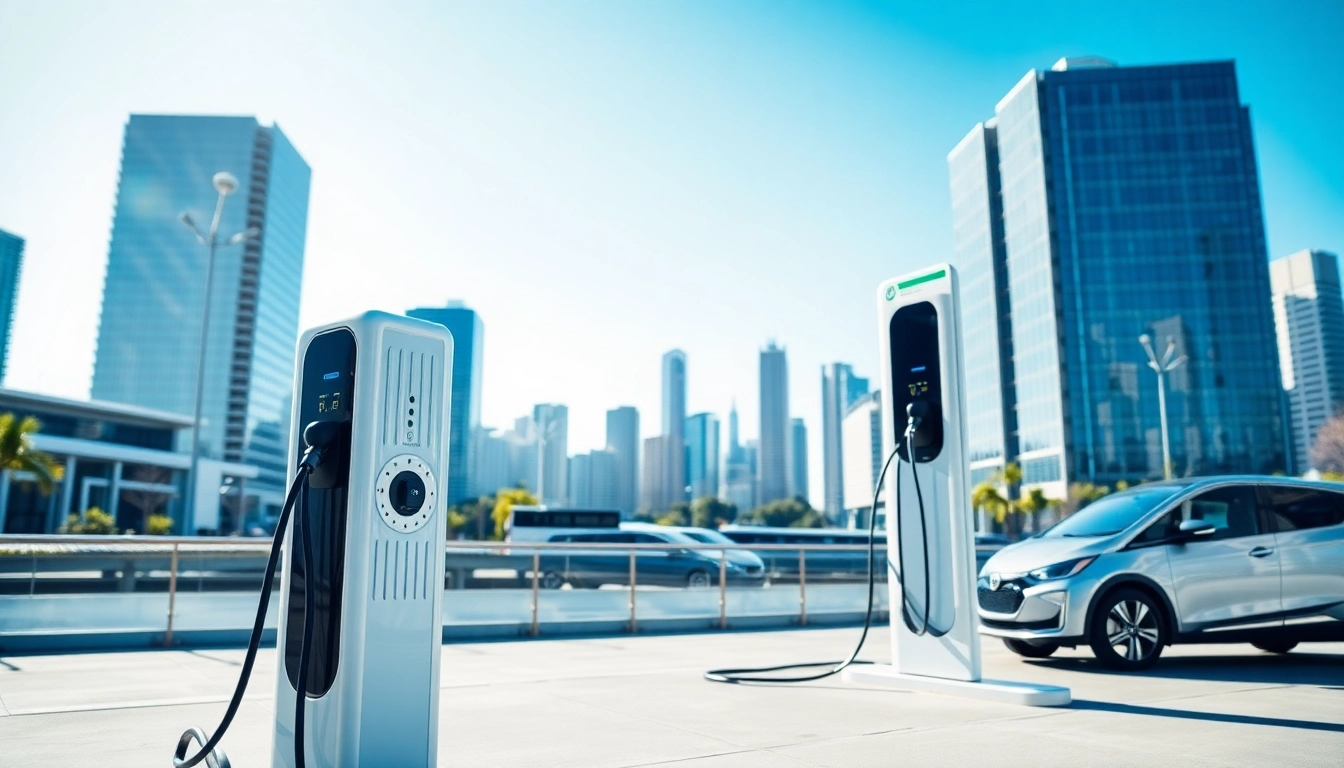 McNally EV electric vehicle charging station in a modern urban environment.