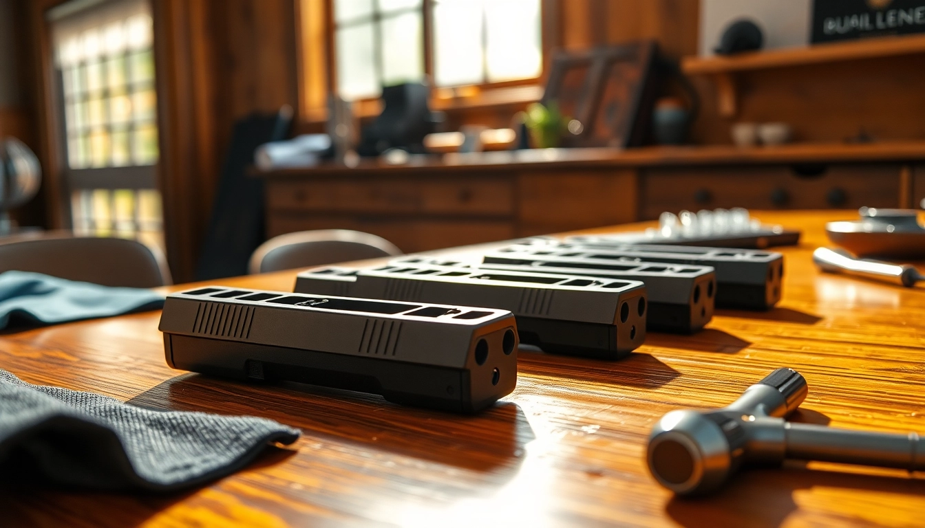 Showcase of glock 19 slides capturing their detailed craftsmanship and sleek design.