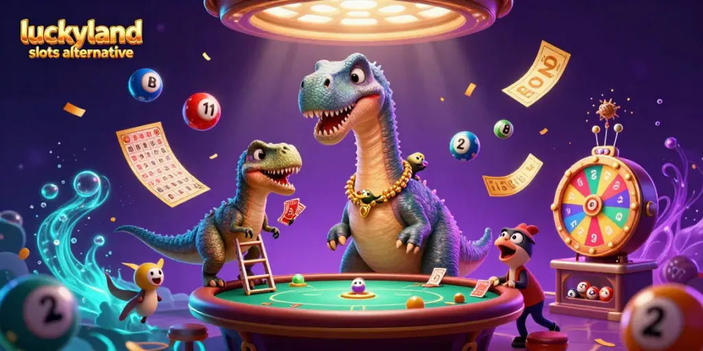 Experience vibrant games in this luckyland slots alternative casino scene with engaging characters.