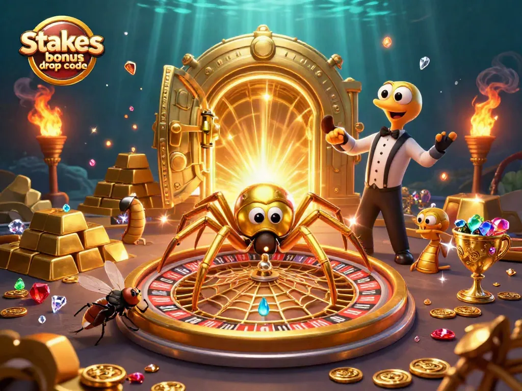 Unveil the exciting opportunities with the stake.us bonus drop code surrounded by vibrant 3D casino elements.
