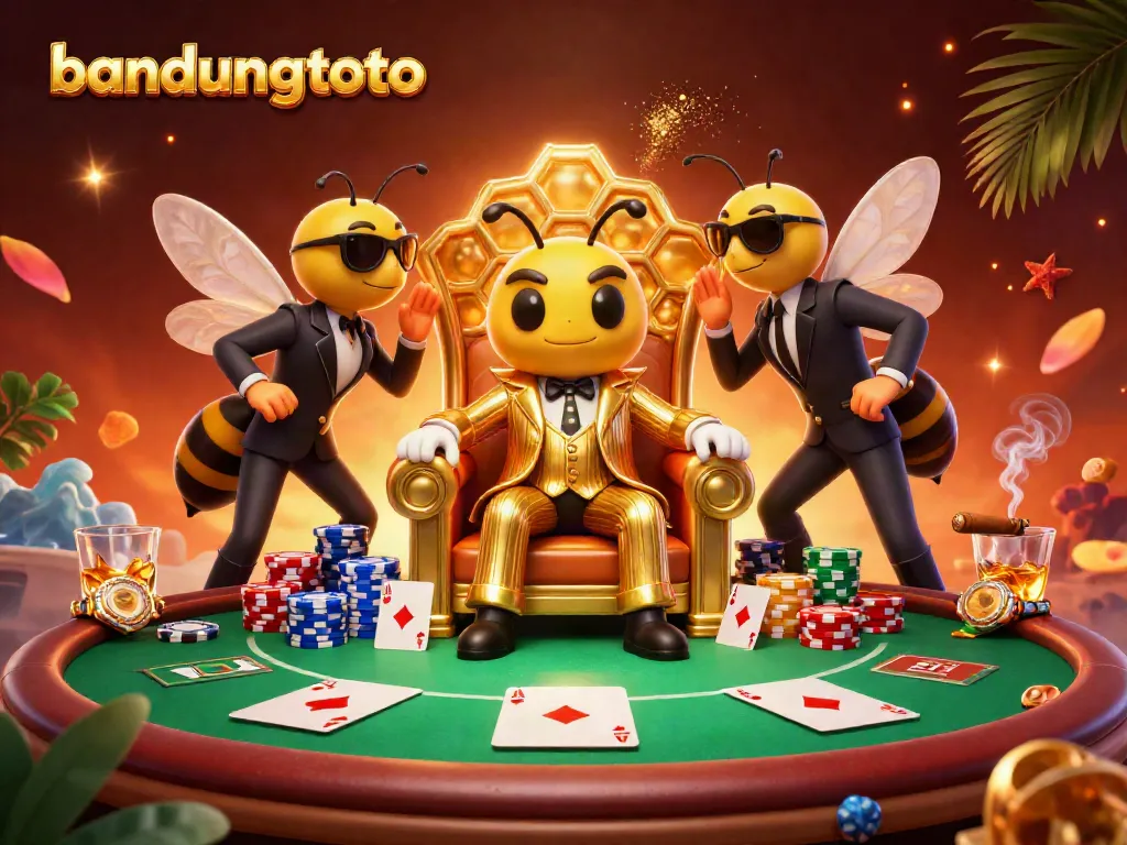 Experience the excitement of bandungtoto with a bumblebee mob boss at a poker table in a vibrant casino scene.