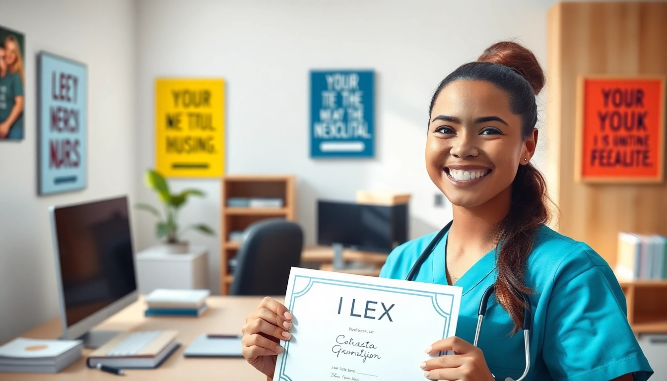 Celebrate passing the Past Nclex fast with a joyful nursing student in a bright study environment.
