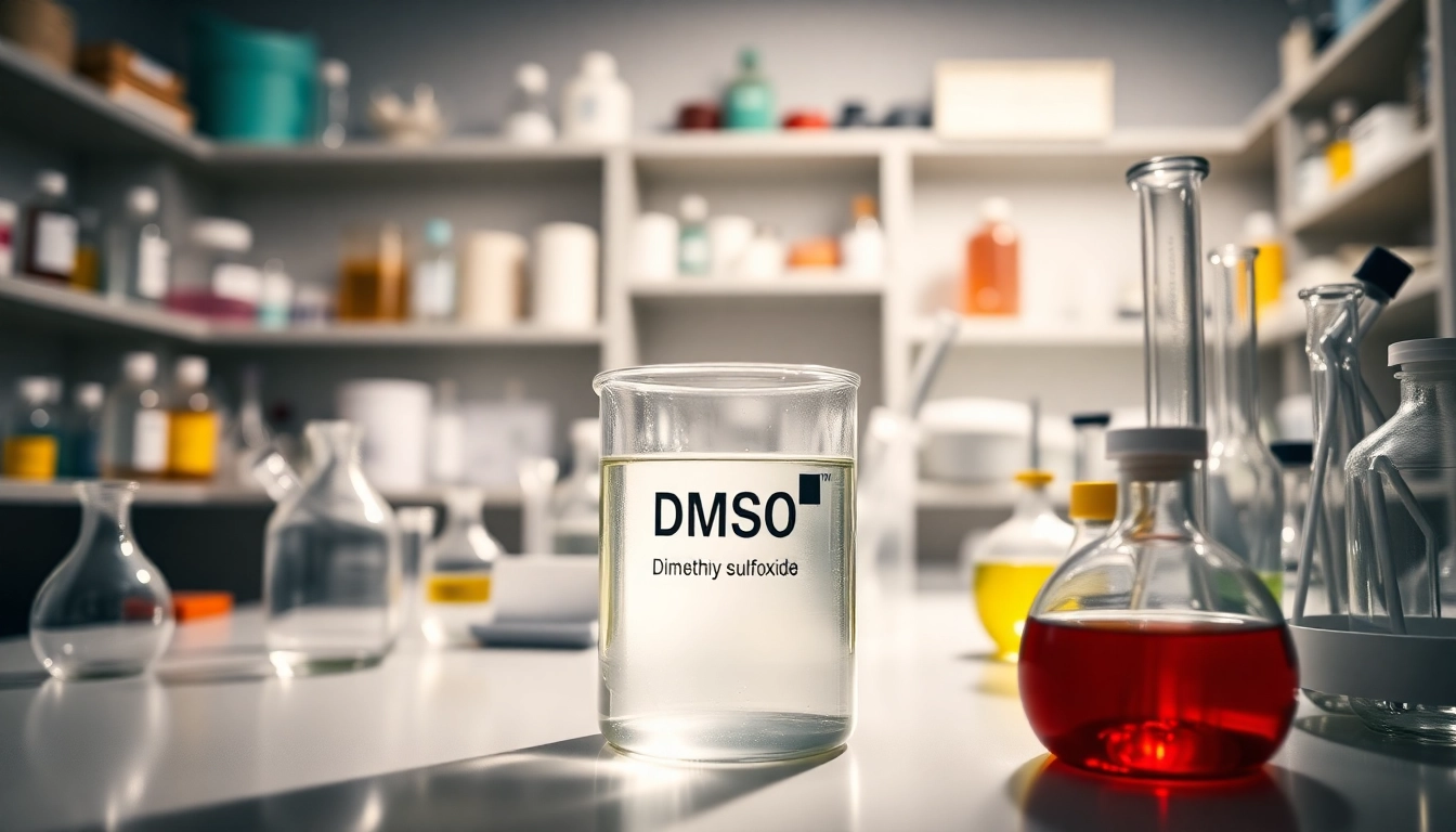 Scientist examining dmso in a beaker within a professional laboratory setting.