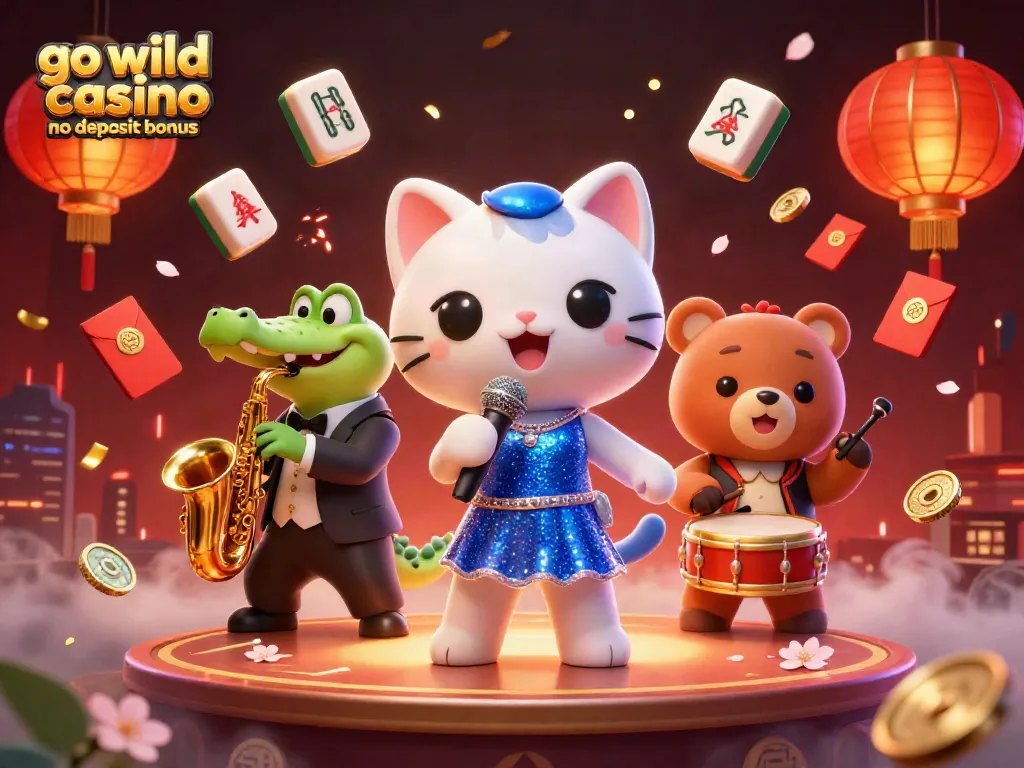 Experience the go wild casino no deposit bonus with vibrant 3D characters and casino elements in a dynamic scene