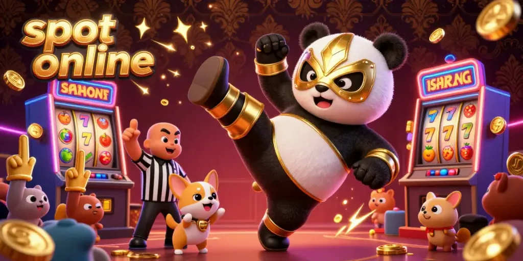 Enjoy thrilling gameplay in the vibrant slot online scene, featuring fun cartoon animals and glowing slot machines.