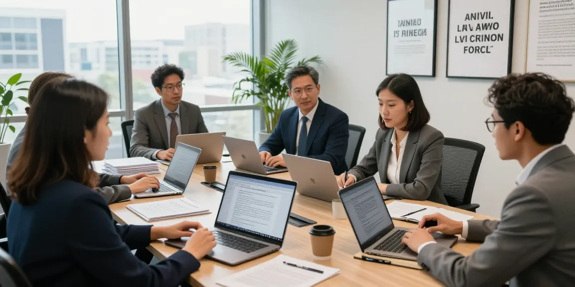 Over here, legal team collaborating in modern office to provide effective solutions.